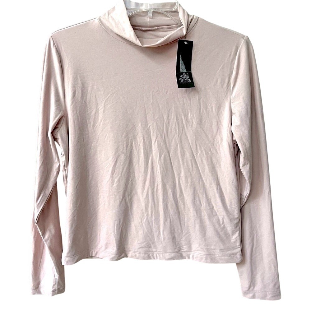 Wild Fable Long Sleeve Mock Neck Top Womens Large Light Pink Stretchy Comfy NWT